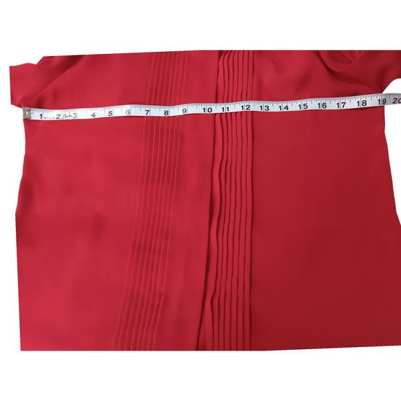 VINTAGE High Neck‎ Blouse Top 6 Pin Tucks Tie Red Dressy Career Office Holiday - Picture 4 of 9
